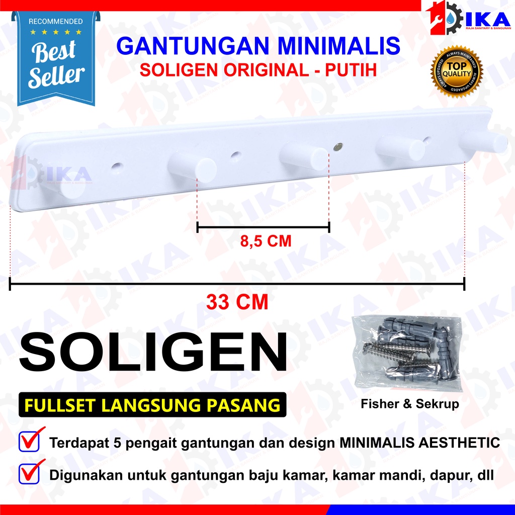 Gantungan Baju SOLIGEN Hanger 5 Kait Plastik PVC Kapstok Dinding Tembok Cantolan / Gantungan Baju Soligen / Gantungan / Hanger Pakaian / Baju / Tembok / Gantungan Baju Handuk Kapstok Hanger Dinding KAPSTOK BESAR TEBAL PREMIUM GANTUNGAN BAJU DIND