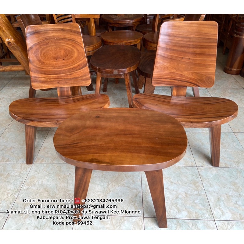 set kursi teras aesthetic kekinian terbaru material kayu trembesi solid tanpa sambungan berkualitas 