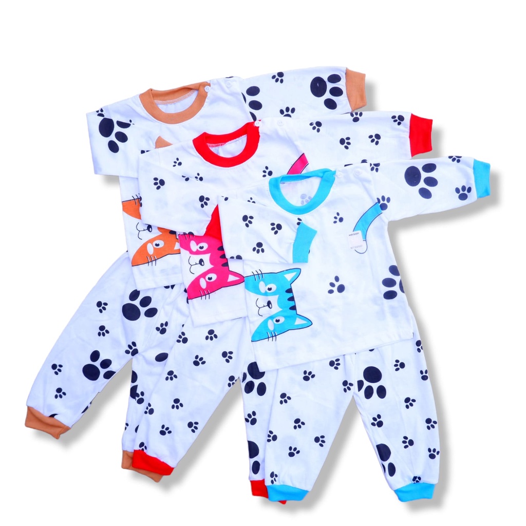 Setelan Panjang Bayi Kancing Pundak SNI 3-18 Bulan Seruni Baby Motif Cat walk