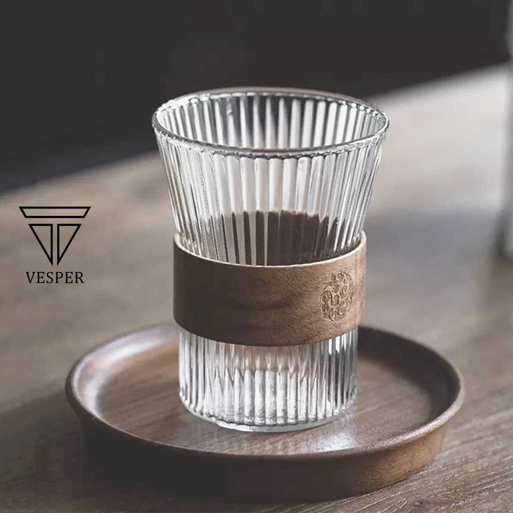 Jual gelas kopi teh japanese cup vertical walnut holder