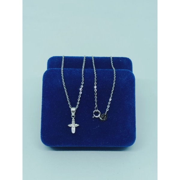 Kalung rantai nori vensy kecil + liontin salib kecil +mp full/kalung perak asli silver 925 lapis emas/ kalung fashion wanita terbaru