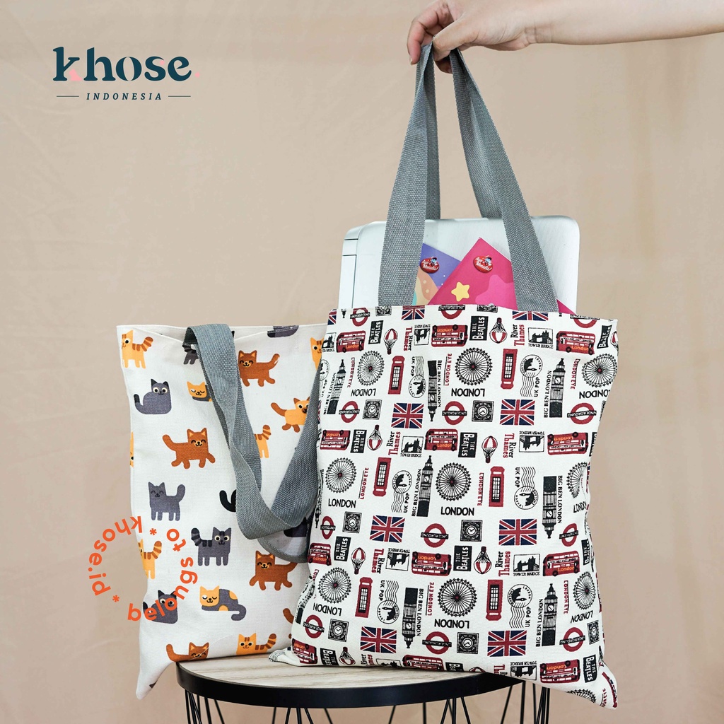 KHOSE TOTEBAG RESLETING KANVAS MOTIF TEBAL Uk 35X40 CM / TAS KULIAH / TAS KERJA / TAS LAPTOP / SOUVENIR NIKAH