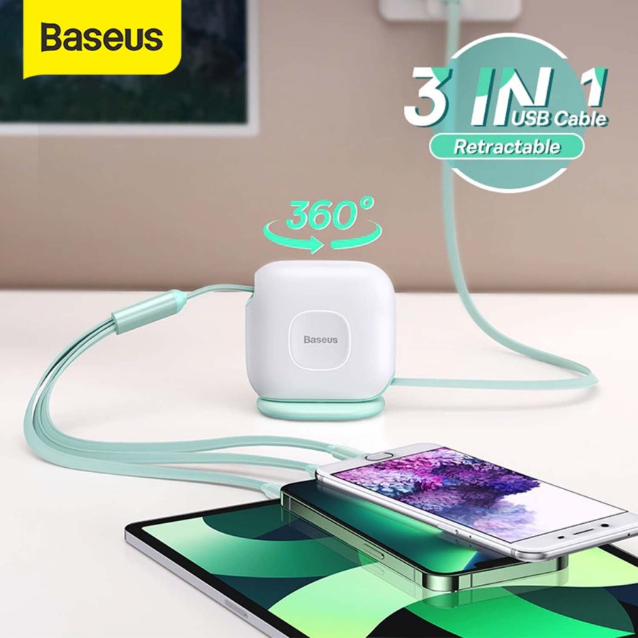 BASEUS 100W RETRACTABLE 3 IN 1 CABLE FAST CHARGE IPHONE TYPE C MICRO