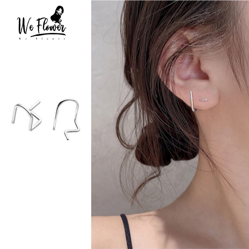 We Flower Minimalis s925 Perak U Bentuk Memutar Stud Anting-Anting Untuk Wanita Perempuan Hypoallergenic Garis Geometris Earring Pick Gratis Telinga Perhiasan