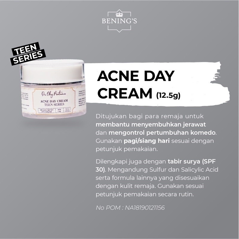 Bening's Acne Day Cream Teen Series By Dr oky