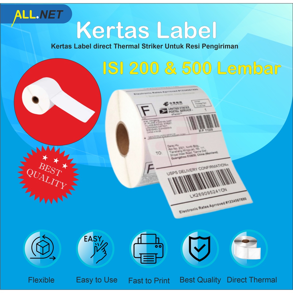 

Kertas Thermal Label 100 dan 80mm Thermal Label Direct Barcode isi 500 , 200 dan 350 pcs ukuran A6