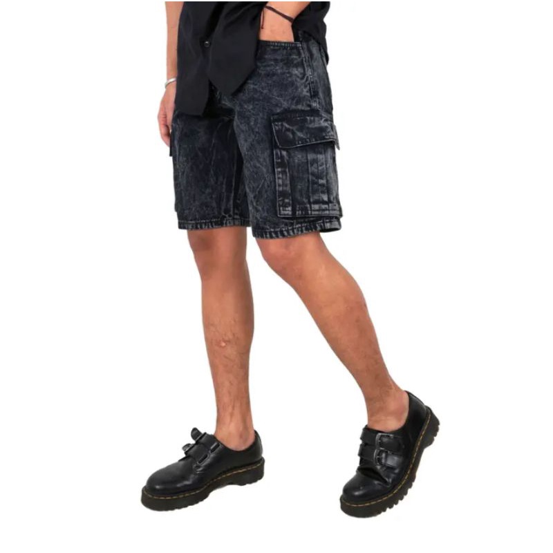 Wisdom Project Celana Cargo Denim Short Sandwash Black Acid C23F