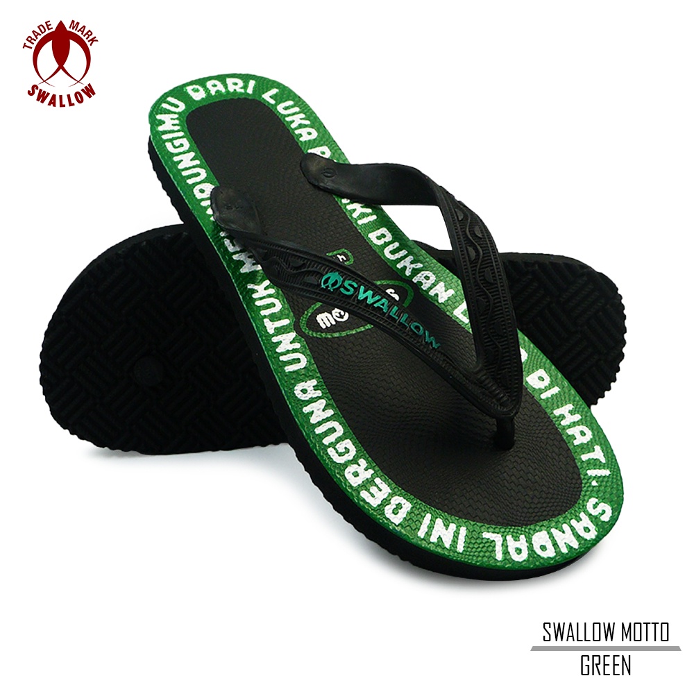 Sandal Jepit Pria Swallow Motto - Motif Cetak Grafis Asli Warna Hijau Biru Ungu Kuning Merah Orange 