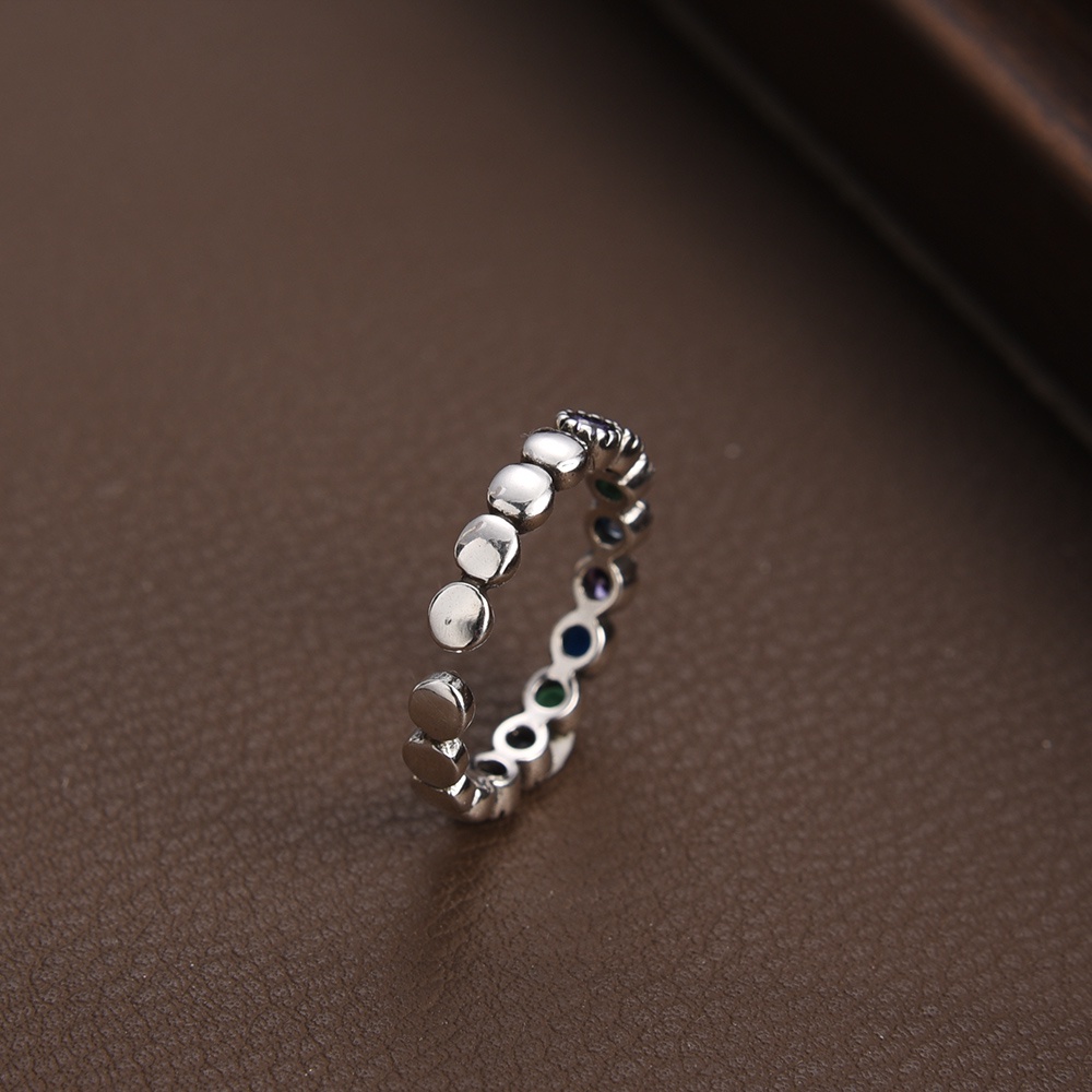 Vintage Retro Sederhana Trendi Warna Perak Tembaga Bunga Cincin Adjustable Warna-Warni Zirkon Batu Rings Wanita Aksesoris