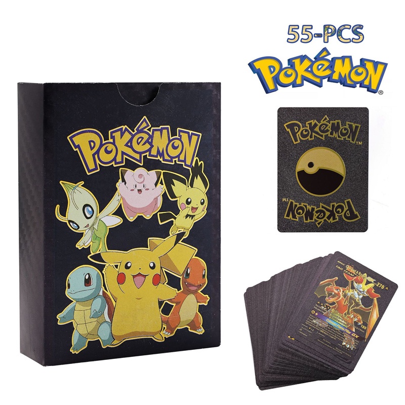 【150pcs】27-54 Pcs Logam Kartu Pokemon Trading Card Emas Bahasa Inggris Charizard Pikachu Pelatih Permainan Kartu Koleksi