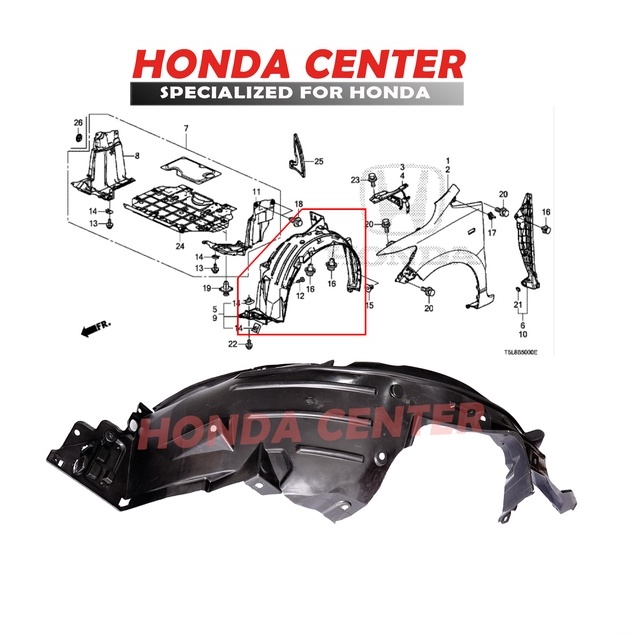 inner linner fender spakbor dalam atas ban slebor depan kiri kanan honda jazz gk5 2015 2016 2017 2018 2019 2020 2021