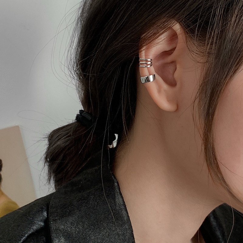 Magic789 3 Pcs Stylish Non Piercing Silver Geometris Klip Anting Set Untuk Wanita Perempuan Minimalis Cuff Earring Perhiasan Hadiah