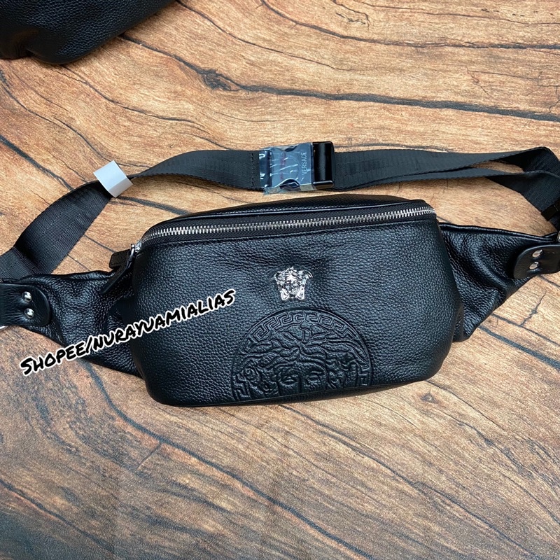 Tas Waistbag pria Versace kulit asli import tas selempang pria branded