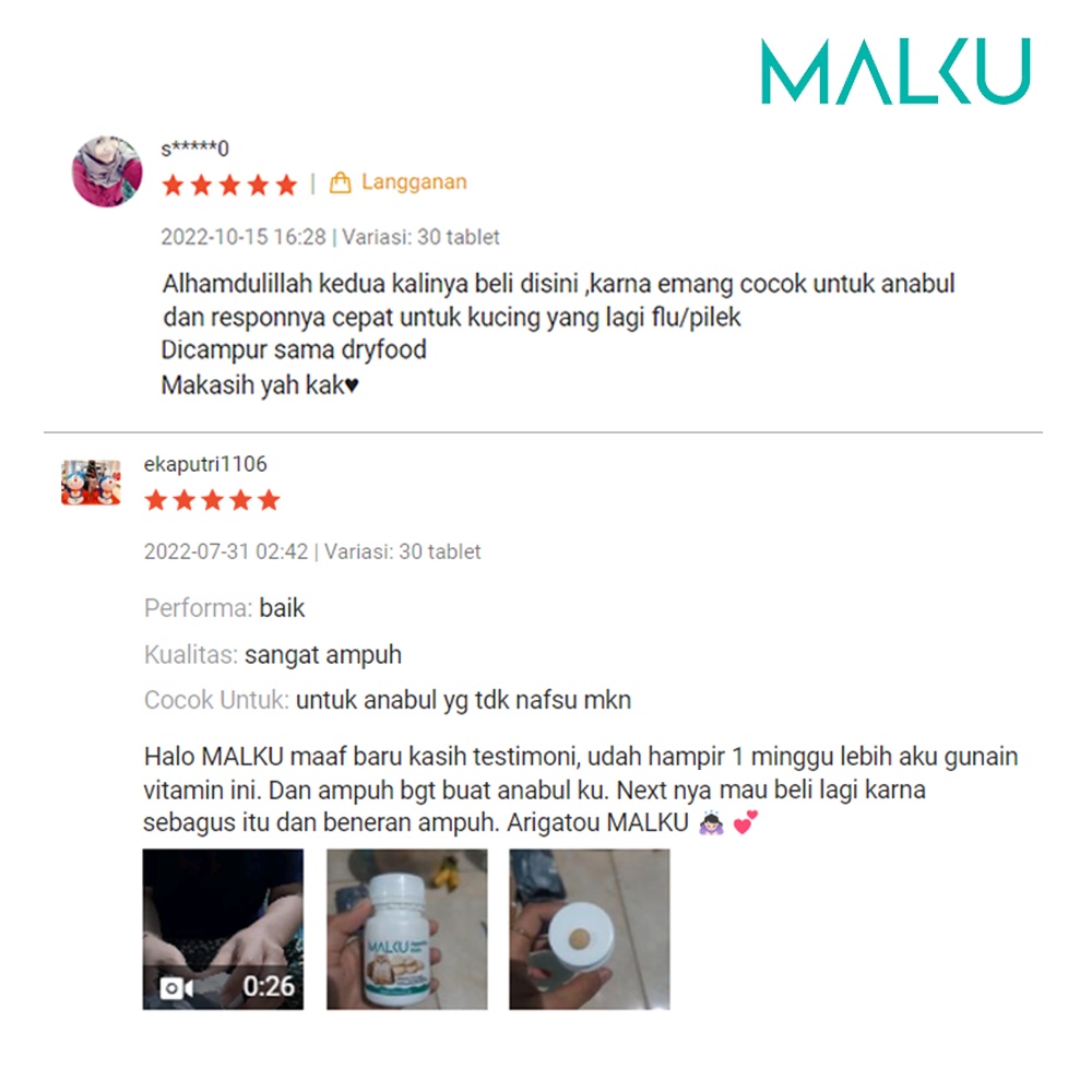MALKU Appetite Gain - Vitamin Nafsu Makan Kucing, Flu Belek Kucing, &amp; Pencernaan - MALKU Vitamin