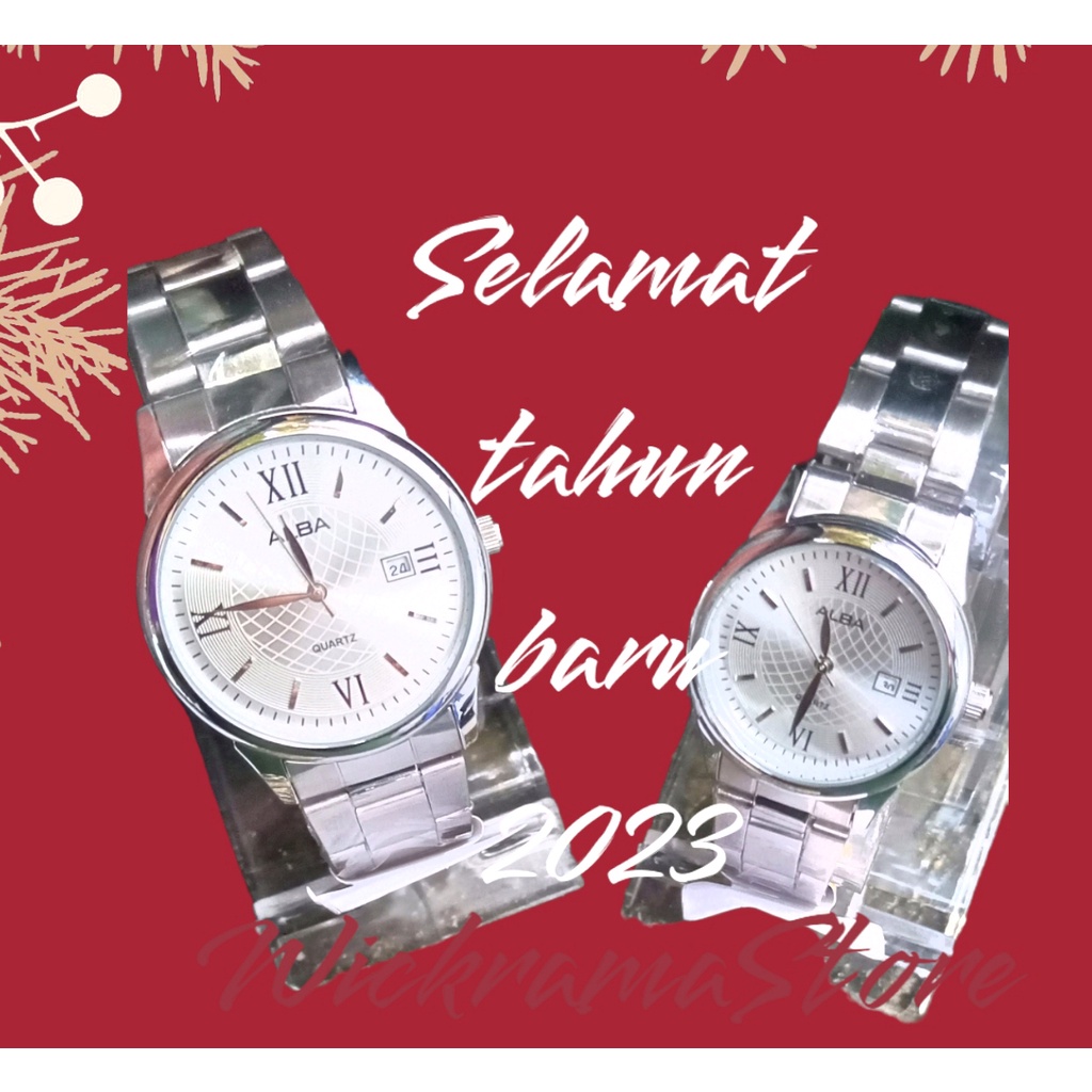 Jam Tangan Alba Couple Rantai  Anti Air | Jam Tangan  pasangan SILVER Date Aktif Ree bok