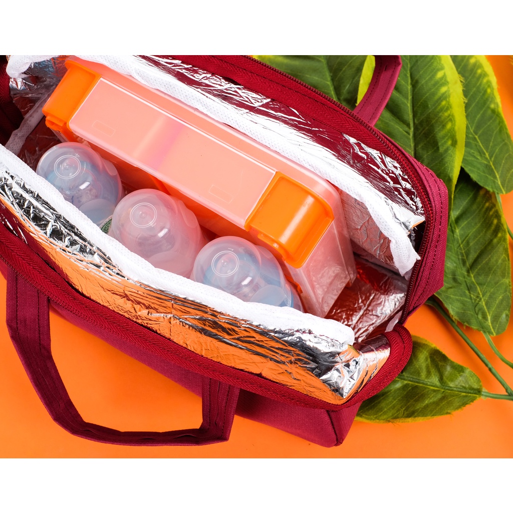 Tas bekal makanan tenteng Lunch Box Set Lunchbag Polos Cooler Bag Aluminium Foil Tempat Penyimpanan Makanan