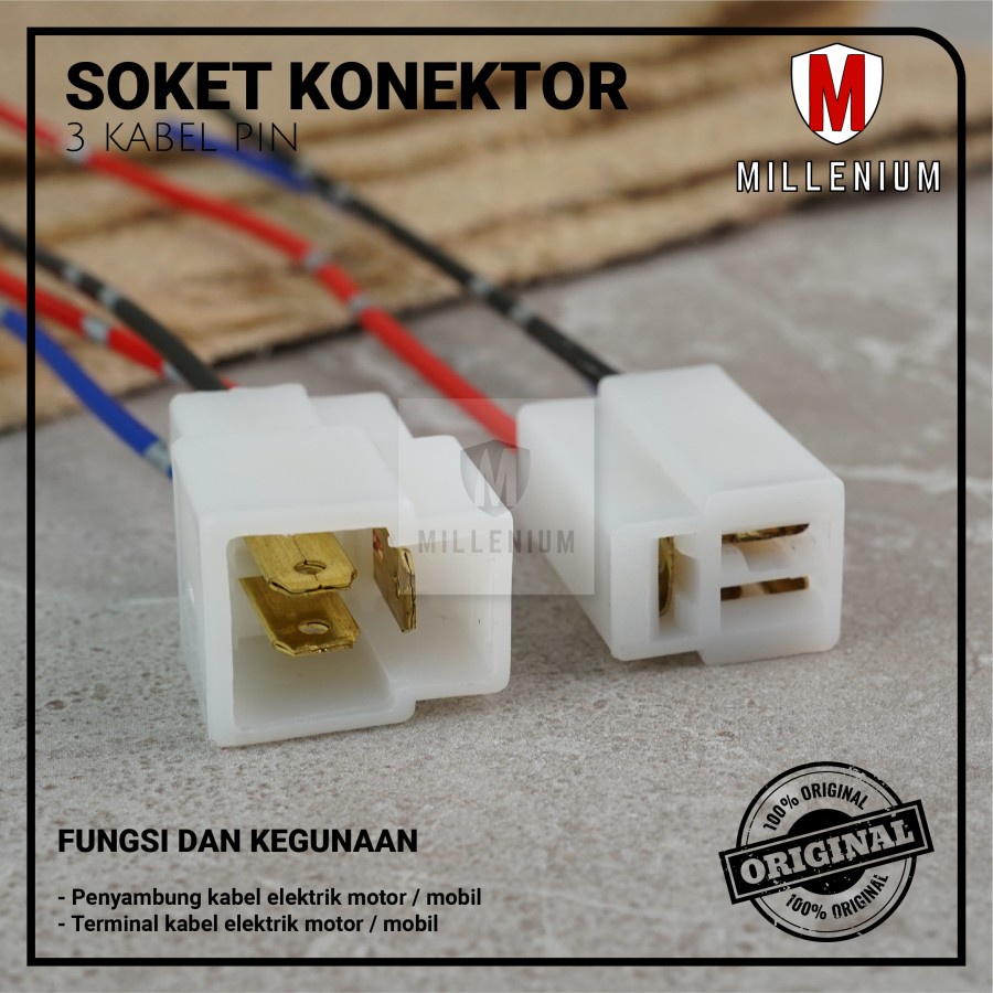 SOKET KONEKTOR KABEL 3 PIN / SOCKET SAMBUNG MOBIL MOTOR KABEL BINTIK