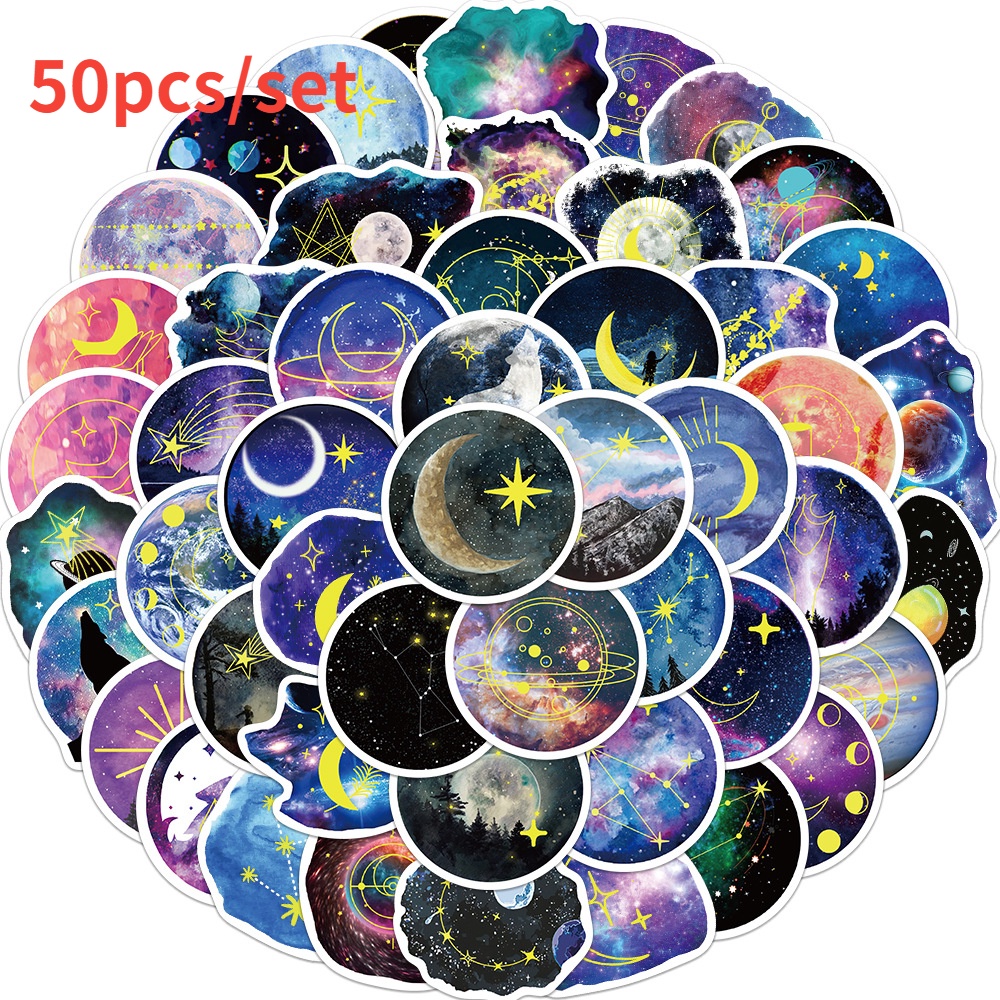 50pcs/set Moonlight Planet Graffiti Stiker Koper Laptop Notebook Gitar DIY Stiker Tahan Air