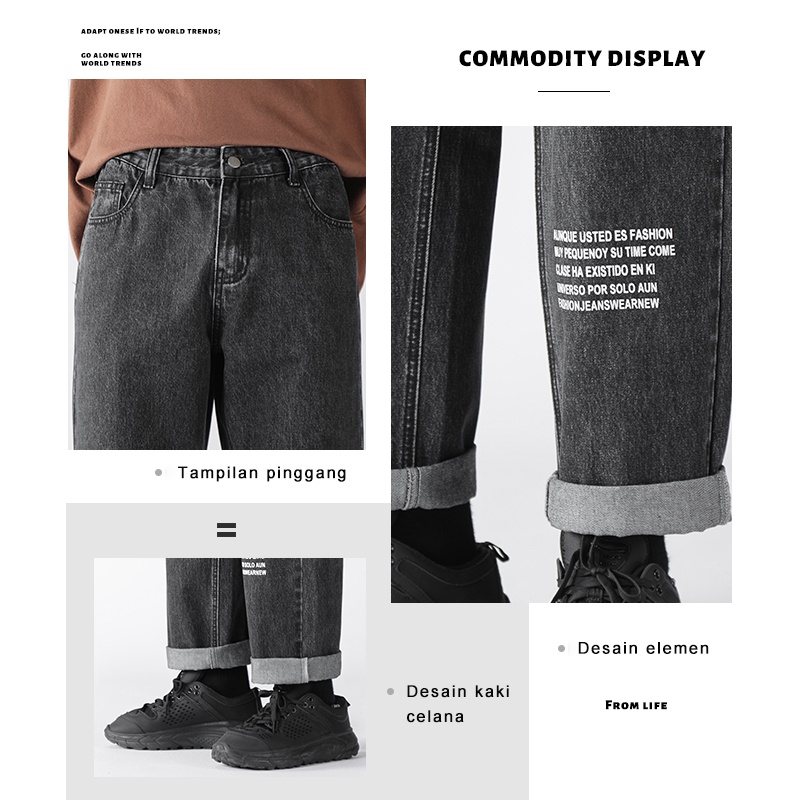 Celana jeans pria jeans hitam celana oversize pria celana pria korea boyfriend jeans loose jeans celana panjang pria celana kulot