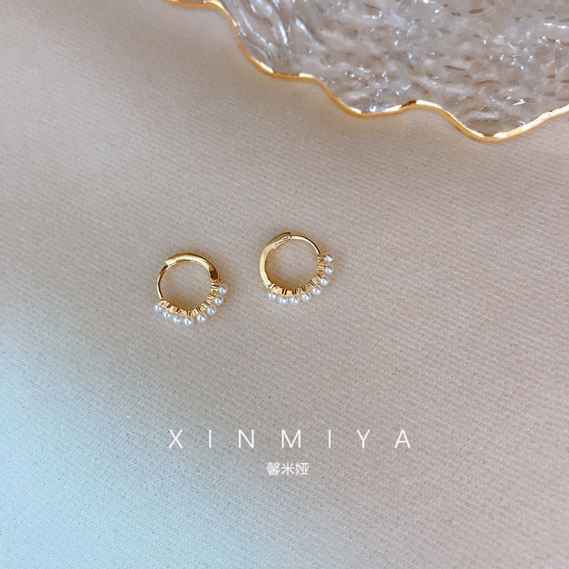 Anting Hoop Mutiara Korea Anting Hoop Wanita Aksesoris Perhiasan Anting Emas