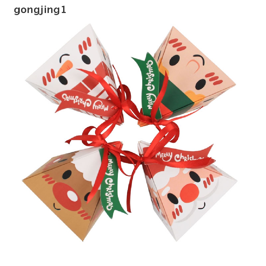 Ggg 10pcs Kotak Kertas Natal Segitiga Sinterklas Kue Kering Permen Gift Packaging Box ID