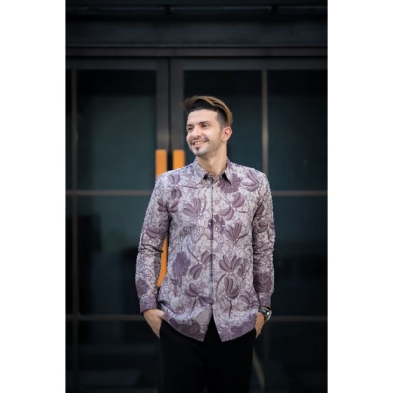 Baju Kemeja Batik Pria Lengan Panjang Slim Fit Premium Modern Full Furing KINJENG UNGU