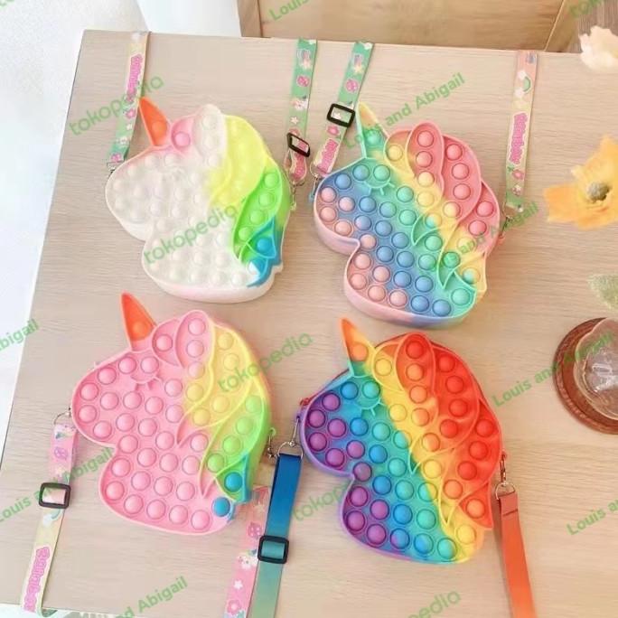 Tas Selempang Hp Pop It Big Jumbo Unicorn Kepala Rainbow Pelangi