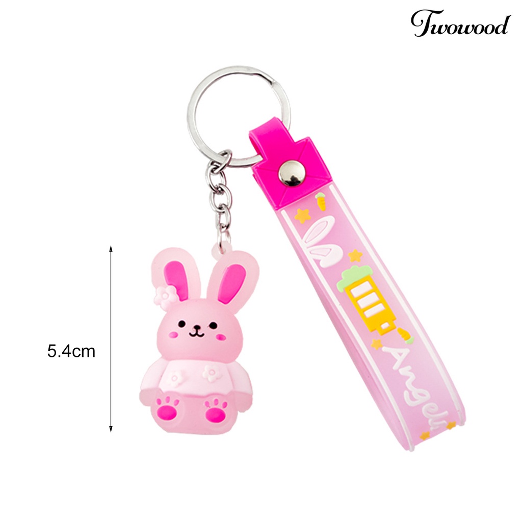 Twowood Rabbit Keychain Colorful Kartun Hewan Stainless Portable Hias Kekinian Bintang Wortel Bunga Rabbit Key Ring Schoolbag Decor