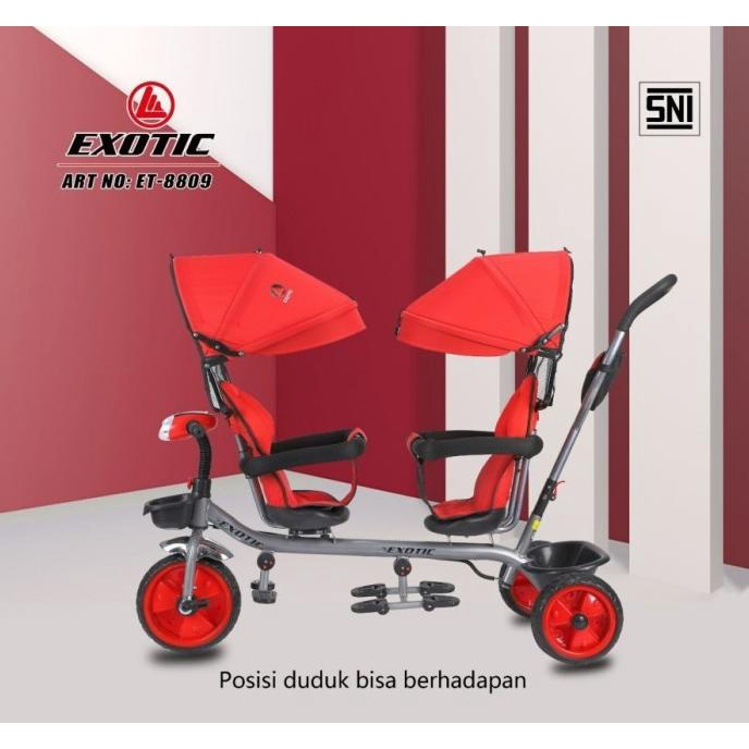 Sepeda Anak Roda 3 Kembar Exotic Et 8809 Et-8809 2 Kursi #Original