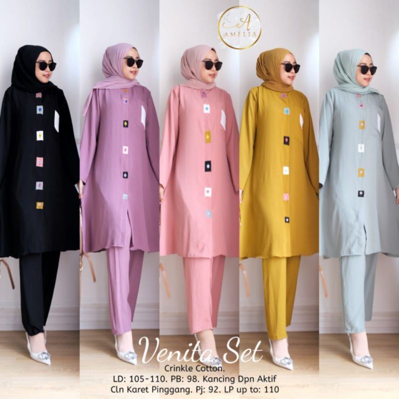 Fashion Wanita Venita Set Crinkle Airflow / Setelan Tunik Wanita Modern Terbaru Kekinian / Setelan C