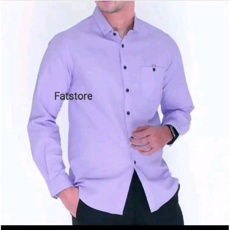 kemeja polos lilac lengan panjang/kemeja polos warna lilac  ungu muda kemeja lilac lavender