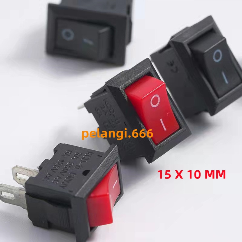 Saklar Mini Merah/Hitam 15x10mm Saklar/Rocker Switch 2 pin/kaki On/Off