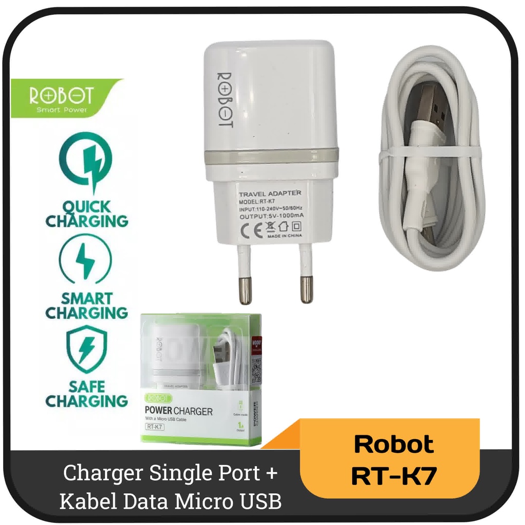 Charger + Kabel Micro USB Robot RT-K7 5V/1A - White