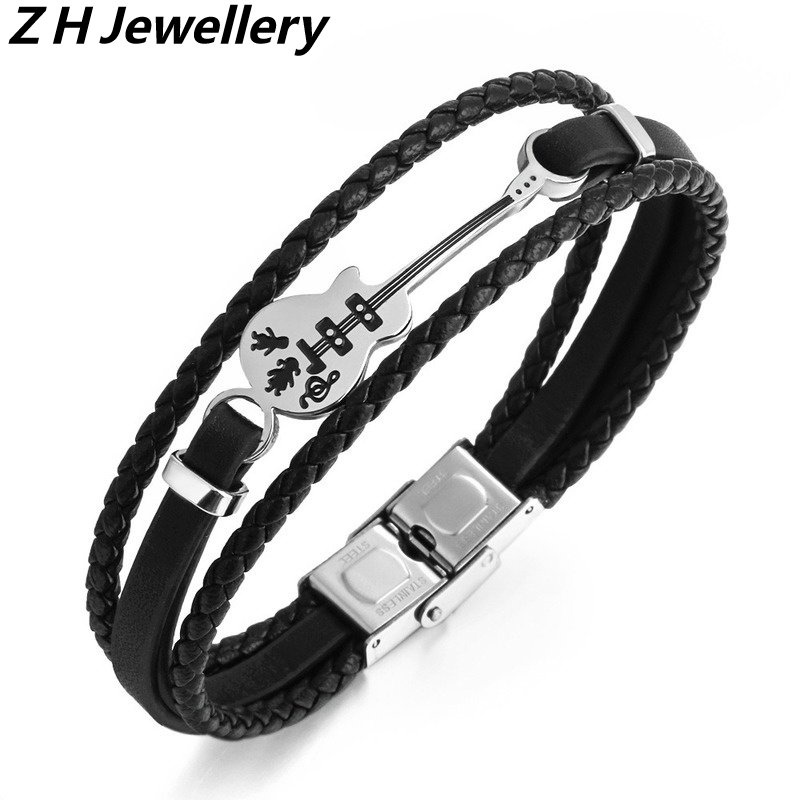 [Z H Jewelry] Vintage Pria Fashion Gitar Gelang Kulit Hip Hop Pesta Perhiasan Aksesoris