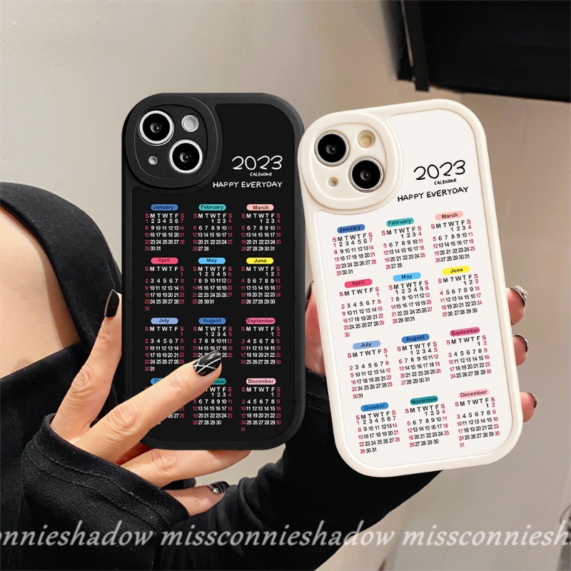 IPHONE Casing Handphone Couple Kalender 2023 Untuk Iphone11 12 13 14 Pro Max6 6s 78 Plus14 Plus XR X XS MAX Se2020 Happy Everyday Soft TPU Lens Protector Back Cover