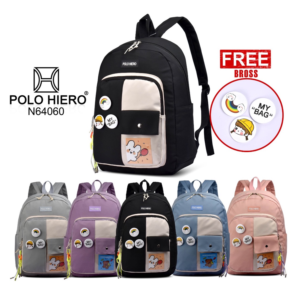 (BagShop) Polo Hiero N64060 Tas Rangsel fashion Sekolah anak Perempuan,Ransel Fashion import origina