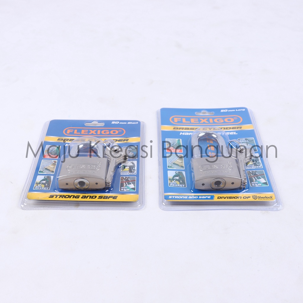 Gembok Flexigo Kuningan Brass 50mm Panjang Pendek Pagar Rumah Ruko Sherlock 50 mm Anti Cairan Setan Screwdriver Hex Key Drill Hammer Saw Bor Gergaji Palu