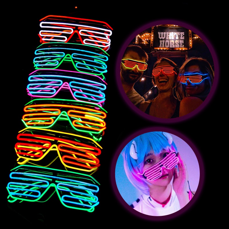 Kacamata Glowing LED Gafas Luminous EL Wire Neon Natal Glow Sunglasses Kaca Lampu Kedip Untuk Perlengkapan Pesta