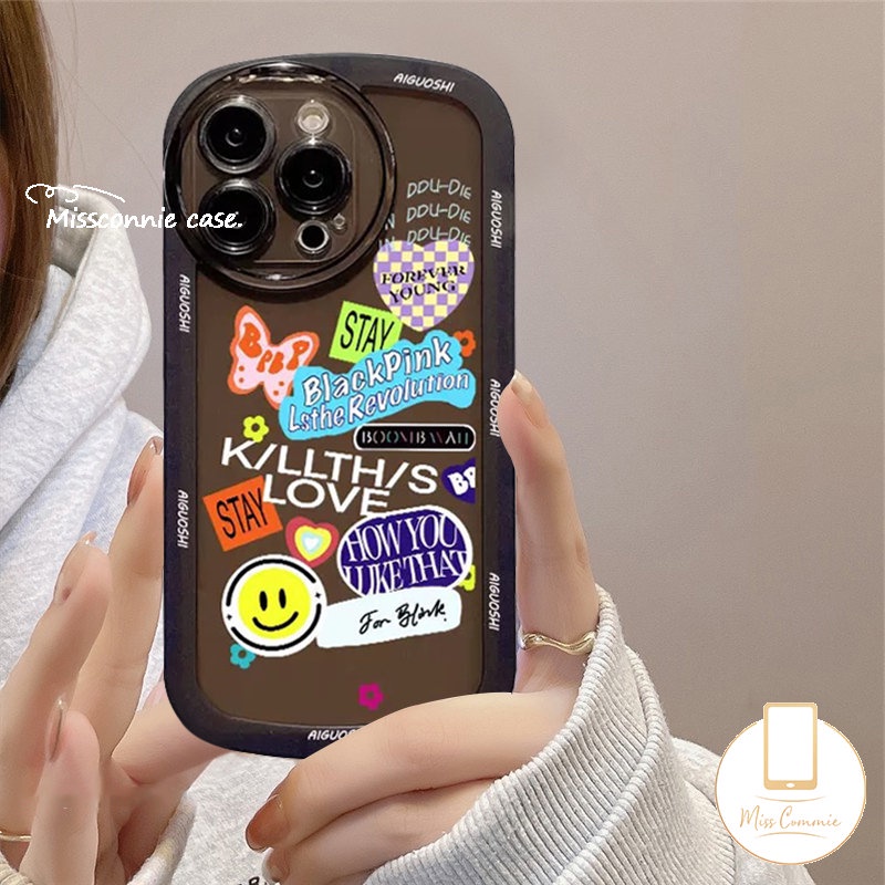 Realme C15 C31 C35 C25 C12 C21Y C11 C25Y C25s C3 9i 5 6i 5i 5s C20 C20A C1 Trend Fashion Casetify BlackPink Stiker Lucu Label Smile Soft Airbag Shockproof Casing Belakang