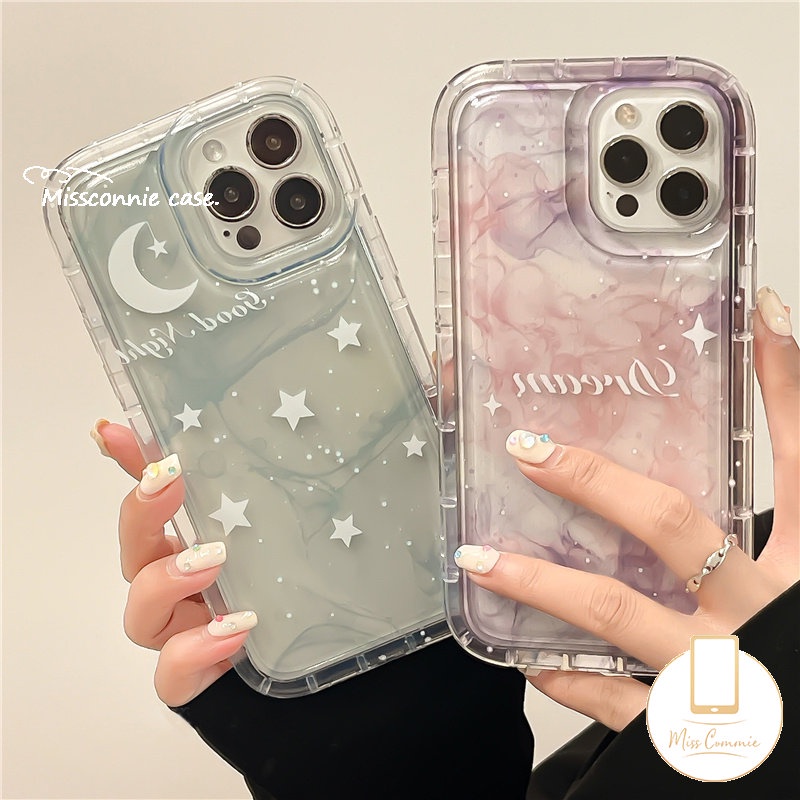 IPHONE Airbag Phone Case Kompatibel Untuk Iphone7 8 6 6S Plus 11 14 13 12 Pro MAX XR X XS MAX Fantasi Lukisan Tinta Langit Berbintang Bulan Bintang TPU Lembut Bening Shockproof Back Cover