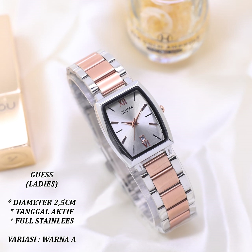 (BISA COD) JAM TANGAN WANITA GUESS LS-0122 FULL STAINLEES TANGGAL AKTIF