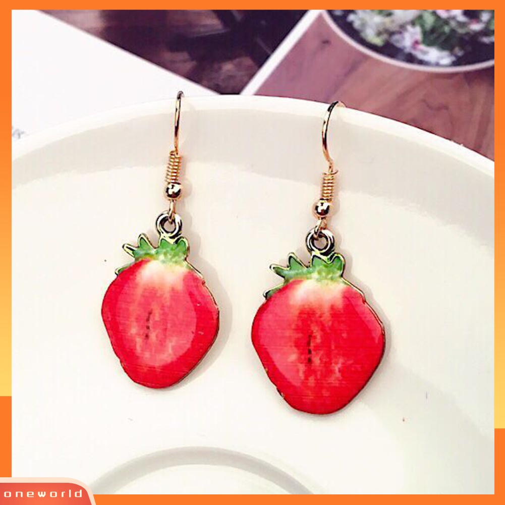 [WONE] Semangka Strawberry Orange Lucu Buah Liontin Wanita Kait Anting Perhiasan