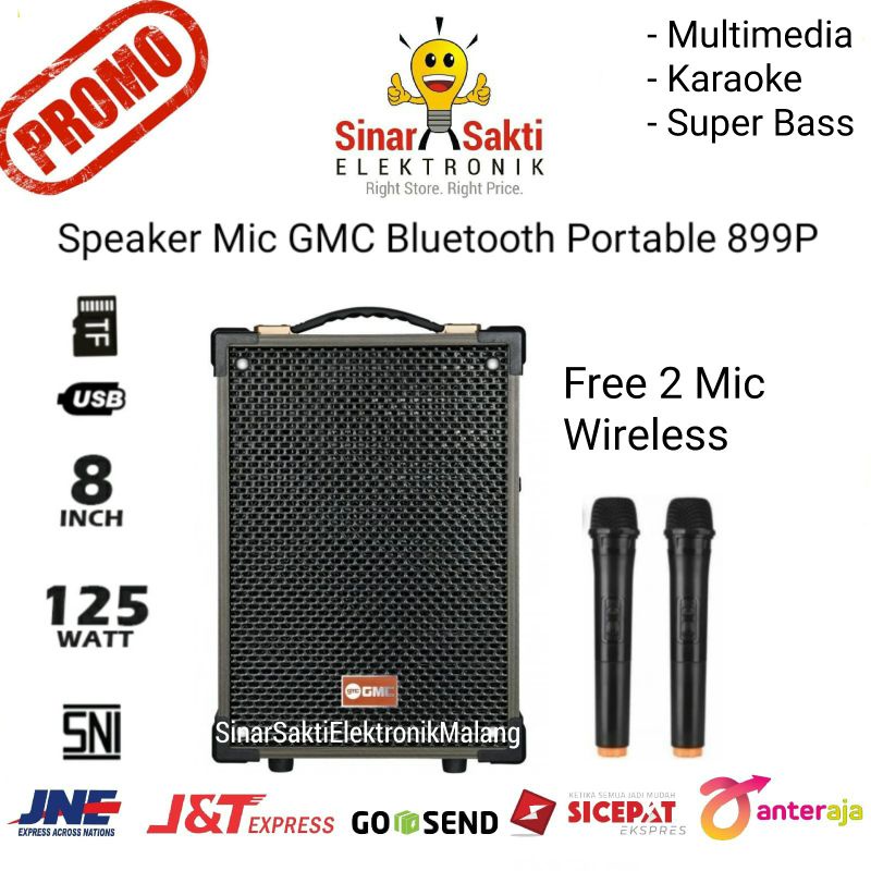 Speaker GMC Bluetooth Portable 899P 899 P Multimedia Karaoke 2 Mic Super Bass