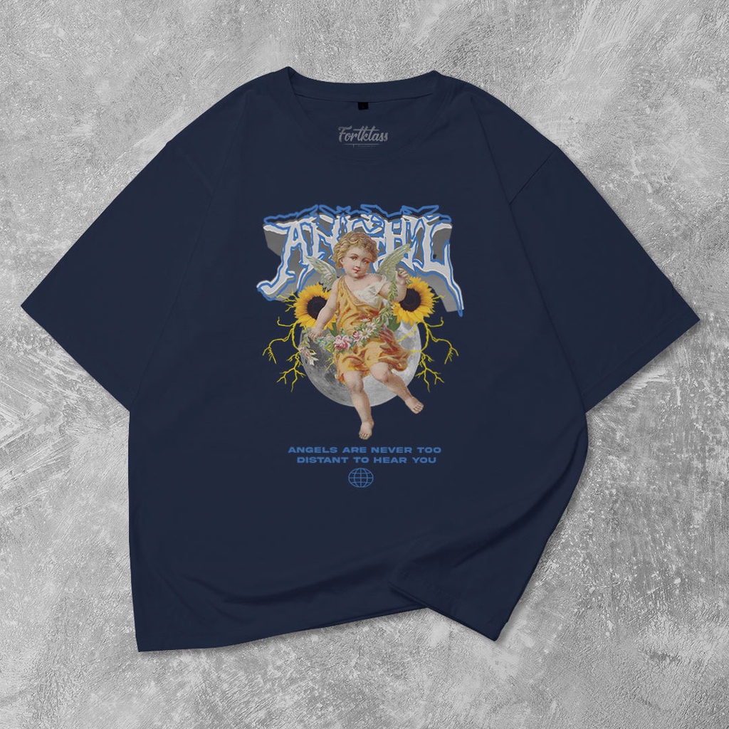 Fortglass Angel Kaos Oversize T-Shirt Cowok Premium