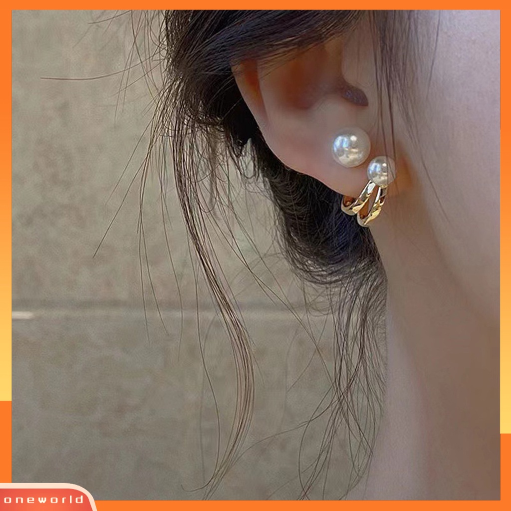 [ONE] 1pasang Anting Tusuk Wanita Double Layer Mutiara Imitasi Dua Arah Wearable Ear Studs Untuk Pesta Pernikahan Perjamuan