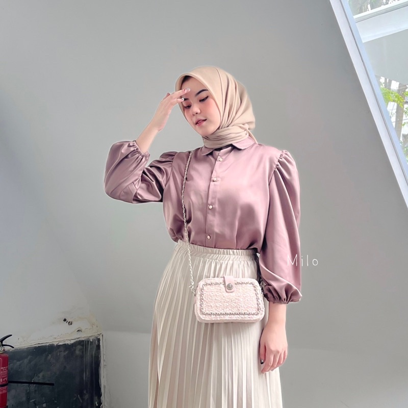 Azalea Puffy Blouse Bahan Satin | Blouse Wanita | Blouse Terlaris