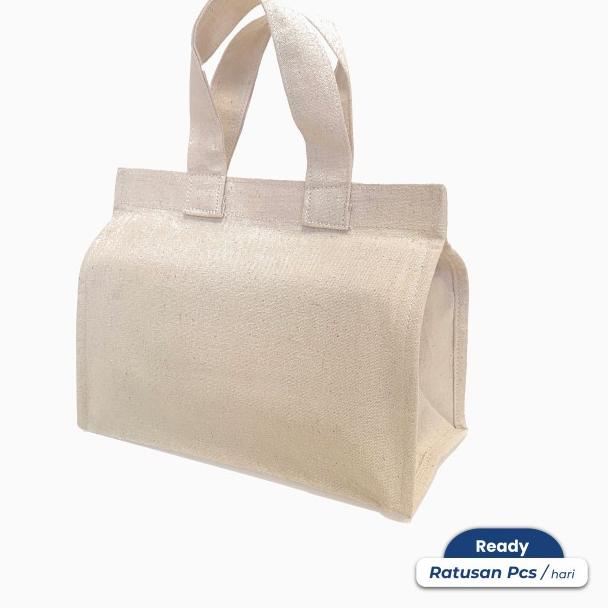 

4.4 STOK READY Tas Hampers Jinjing Kanvas Natural Kecil - Tas Bekal Lunch Bag Hamper