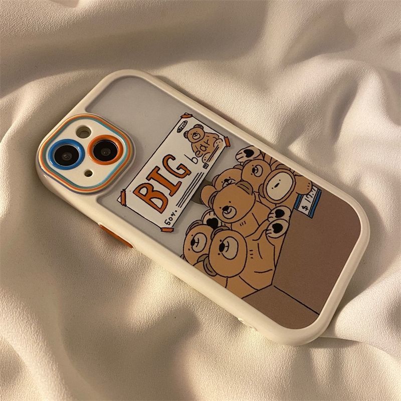 IPHONE Casing Ponsel Desain Tepi Warna Motif Beruang Besar Lucu Kompatibel Dengan Iphone12 13 14 11 Pro Max X Xs Max Xr Fftthj