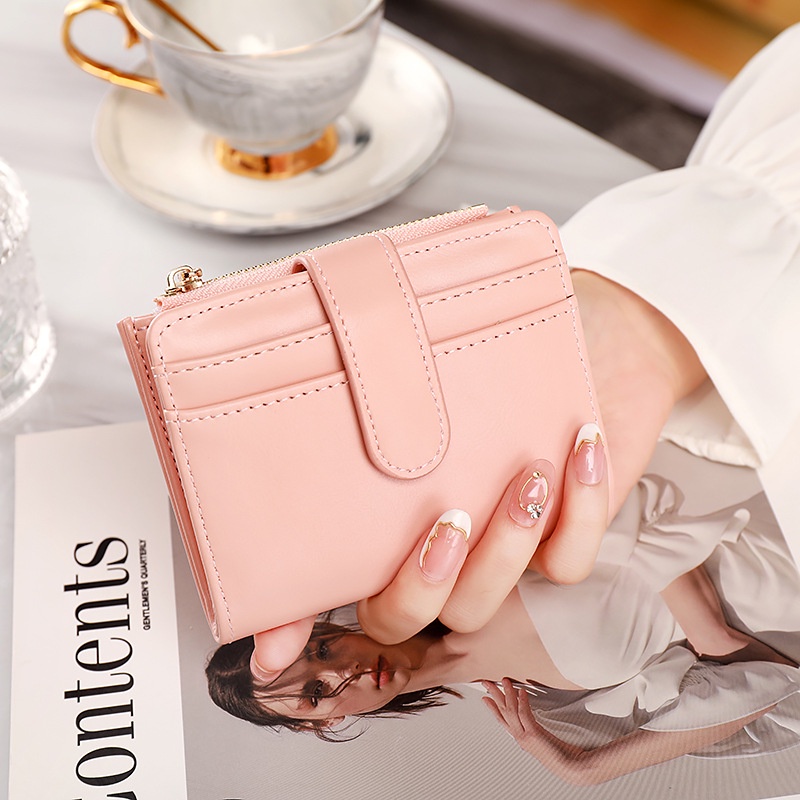 DOMPET LIPAT WANITA IMPORT MINI KULIT PINK FULVILA WA621P3 KOREA FASHION CEWEK MURAH SLOT KARTU RESLETING KOIN KECIL SIMPLE LUCU REMAJA KEKINIAN PREMIUM BRANDED