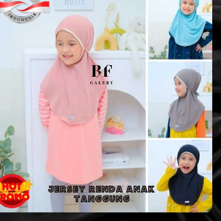 Grosiran Murah BFJ028 Hijab Jersey Renda Anak Tanggung Usia 2-6 tahun bahan lembut Bergo Renda Anak 